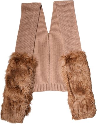 Dolce & Gabbana Brown Cashmere Knitted Fur Shawl Womens Scarf