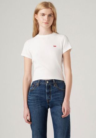 Levi's T-Shirt LEVIS ESSENTIAL SPORTY TEE, Damen, Gr. XXL (44), weiss (wei&szlig;), Feinripp, Obermaterial: 96% Baumwolle, 4% Elasthan, figurbetont taillenlang, Ru