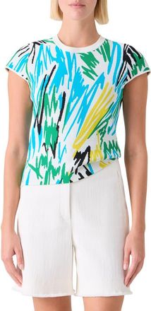 Akris Fitted Scribble Jacquard Sweater in Cream-Multi at Nordstrom, Size 12