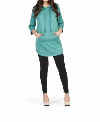 Papillon 3/4 Sleeve Hoody Dress With Kangaroo Pockets In Green