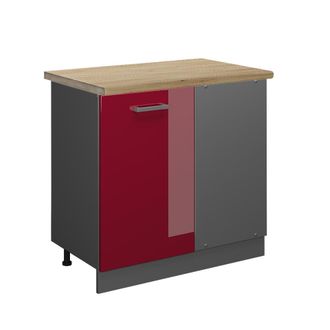 Vicco Armario De Esquina R-line, Rojo Burdeos Alto Brillo, 86 Cm, Et Roble