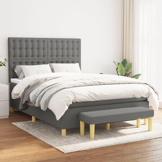 vidaXL Cama Box Spring Con Colch&oacute;n Tela Gris Oscuro 140x200 Cm Vidaxl
