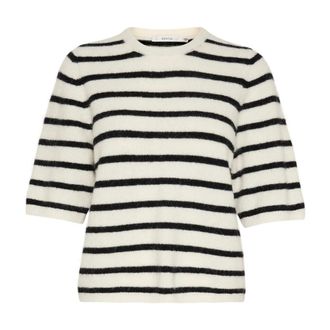 Gestuz Gestreepte Gebreide Tee Ivoor Zwart - Dames - Ronde hals truien - Veelkleurig - S - Wol - Truien & Vesten