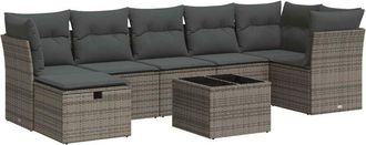 vidaXL Set De Sof&aacute;s De Jard&iacute;n Y Cojines 8 Piezas Rat&aacute;n Sint&eacute;tico Gris Vidaxl