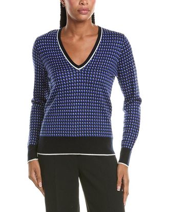 N.Peal N. PEAL Jacquard V-Neck Silk & Cashmere-Blend Sweater