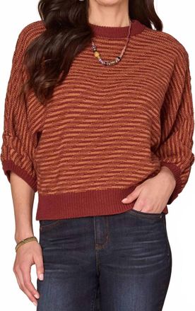 Democracy 3/4 Dolman Sleeve Banded Hem Bias Stitch Sweater In Brown