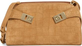 Ferragamo Hug Croc Embossed Suede East/West Shoulder Bag in Naturale at Nordstrom