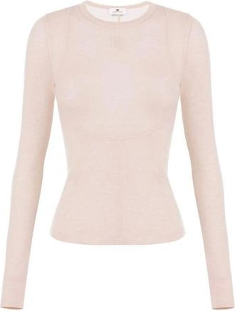 Elisabetta Franchi Tops, Dames, Beige, M, Wol, Lichtgewicht Jersey Top
