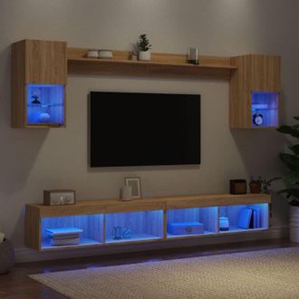 vidaXL Vidaxl - Muebles Tv Pared Con Led 6 Pzas Madera Ingenier&iacute;a Roble Sonoma