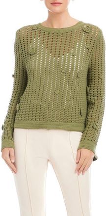 Fifteen Twenty Liv Open Stitch Cotton Blend Sweater in Olive at Nordstrom, Size X-Small