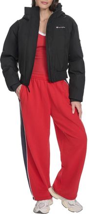 Champion Womens Cropped Hooded Ski Bomber Jacket, Black, S