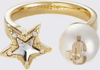 Jimmy Choo London Anello JC Star in metallo dorato con perle e cristalli