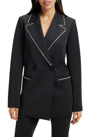 Good American Crystal Embellished Double Breasted Scuba Blazer in Black001 at Nordstrom Rack, Size 4X-Large