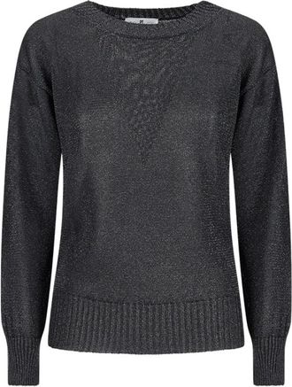 Pantaloni Torino Round-neck Knitwear, female, Black, Size: S Shining Effect Roundneck Sweater