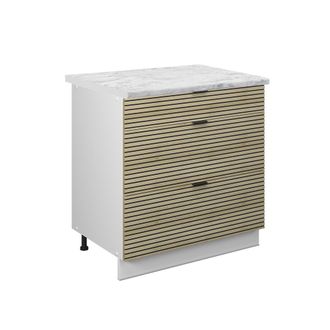 Vicco Mueble Bajo De Cocina Fame-line, Panel De Roble, 80 Cm Con 3 Cajones, Et M&aacute;rmol