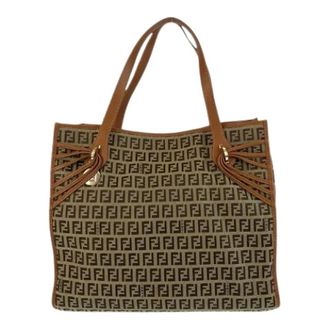 Fendi Vintage, unisex, Bruin, ONE Size, Leer, Pre-owned Zucchino Canvas Leather Tote Bag