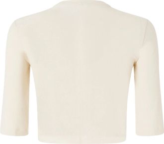 Pinko Womens Cropped Knit Top Kimberly Beige G. Maroso Cotton Jumpers Sweater