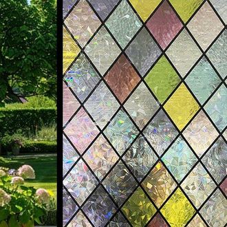 No Brand Pel&iacute;cula De Vitral, Pel&iacute;cula De Privacidad Para Ventanas De Vidrio, Patr&oacute;n De Diamante, Pel&iacute;cula Para Ventanas Arco&iacute;ris, Adhesivo Est&aacute;tico, Decorativa