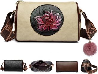 Generic Vintage Lotus Crossbody Bag, Ethnic Printed Shoulder Bag, Versatile Floral Purse with Adjustable Strap