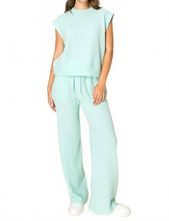 Tr&egrave;s Bien Misty Waffle Knit Wide Leg Pant In Mint Green