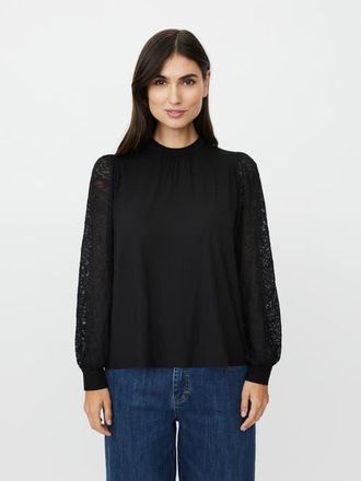 Masai Mabravoria High Neck Lace Sleeve Blouse in Black at Nordstrom, Size Xx-Large