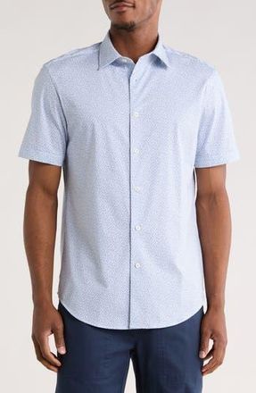 Bugatchi Short Sleeve Button-Up Shirt in Air Blue at Nordstrom Rack, Size Xxx-Large
