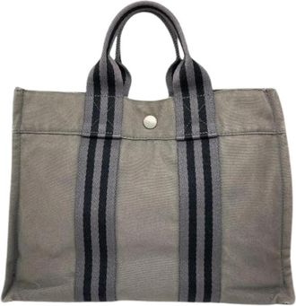 Herm&egrave;s Pre-owned Katoenen Tote Bag - Dames - Vintage Shopper - Grijs - ONE Size - Katoen - Vintage