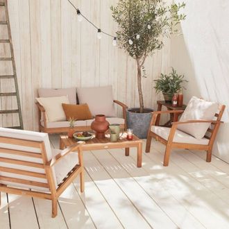 Sweeek 4-seater Wooden Garden Sofa Set in Light Brown