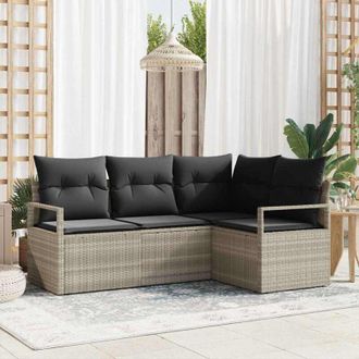 vidaXL Conjunto De Sof&aacute; De Jard&iacute;n Con Coj&iacute;n 4 Pcs Gris Claro Vidaxl