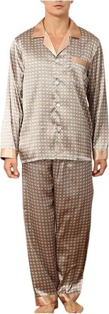 Generic Mens Silk Satin Pyjama Set Short Sleeve Button Down Shirt with Long Pants Silky Pjs Notch Collar Mens Pyjama Bottoms Mens Pyjamas Set Comfortable Loun