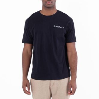 Balmain Reflective Logo Print Cotton T Shirt, Size Medium