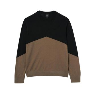A|X Armani Exchange Round-neck Knitwear, male, Multicolor, Size: XL Classic Wool Pullover in Black and Brown