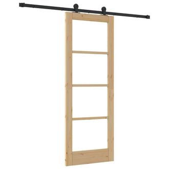 Berkfield Home Sliding Door with Hardware Set ORKDALSolid Wood & Glass in Brown