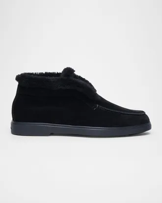 Santoni Fortune Shearling Suede Loafer Booties