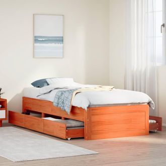 Berkfield Home Bed Frame without Mattress with Drawers Wax Brown 75x190 cm Small Single Solid Wood Pine