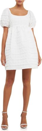 endless rose Texture Puff Sleeve Mini Dress in White at Nordstrom, Size X-Small