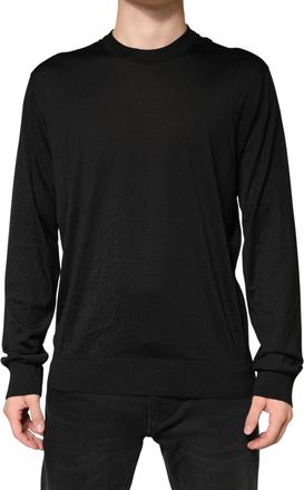 Dolce & Gabbana Black Silk Men Crew Neck Pullover Mens Sweater