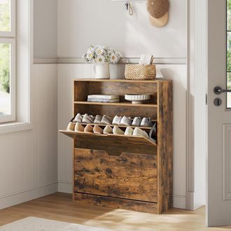 Vasagle Wide Shoe Cabinet with 2 Flip Doors & 3 Tier Rack in Bronze