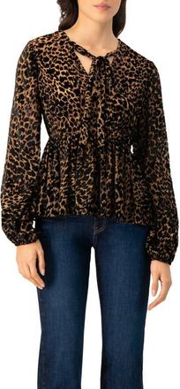 Ivonne V-Neck Animal Print Blouse With Velvet Flock in Black at Nordstrom, Size 12