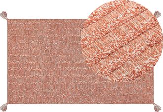 Beliani Alfombra De Algod&oacute;n Naranja 80 X 150 Cm Hecho A Mano Patr&oacute;n Moderno Boho Mugla
