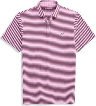 Vineyard Vines Sankaty Stripe Performance Piqu&eacute; Polo in White/Red/Moonshine at Nordstrom, Size Xx-Large