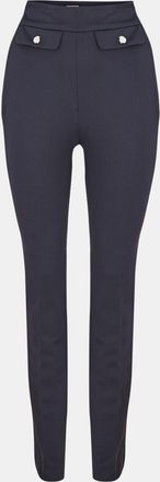 HUGO BOSS Womens Tubeka Solid Patterned Slim Cigarette Trousers in Blue - Size 12 UK