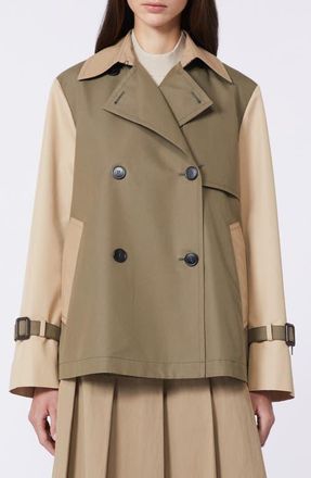 Max Mara Biglia Colorblock Cotton Blend Trench Coat in Mud at Nordstrom, Size 10