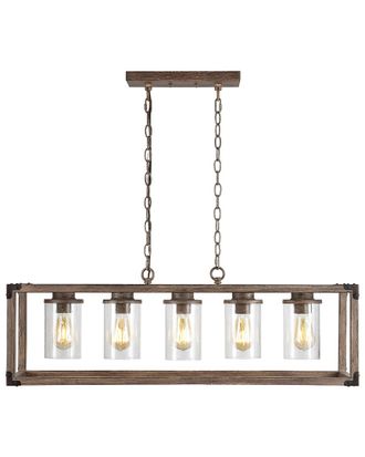 Jonathan Y Designs Jonathan Y Zeniba 36In 5-Light Linear Adjustable Iron/Seeded Glass Rustic Farmhouse Led Pendant