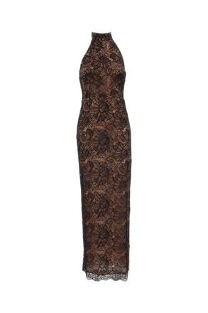 Rotate Floor-Length Floral Lace Halterneck Dress with Scalloped Hemline