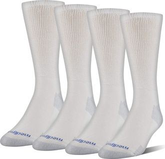 Medipeds Mens Nanoglide Crew Socks, 4-Pack Casual, White/Grey, X-Large