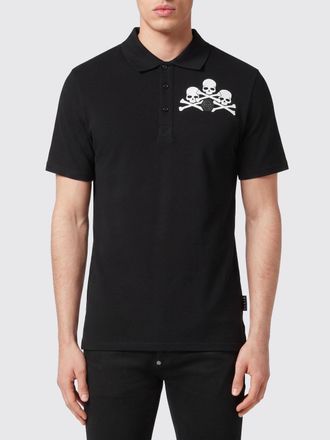 Philipp Plein Polo slim fit in cotone con stampa Skull e logo Hexagon