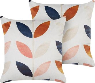 Beliani Conjunto De 2 Cojines De Terciopelo Multicolor 45 X 45 Cm Patr&oacute;n De Hojas Quinoa