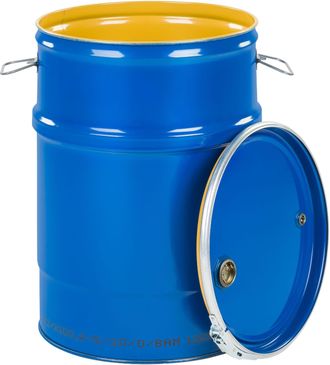 OEM Barile In Acciaio Oh 60l, Coperchio Rimovibile, 2 E 3/4 Tappi, Interno Verniciato - Blu