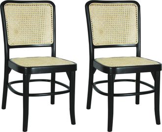 Jonathan Y Designs Colmar Mid-Century Vintage Wood Rattan Dining Chair, Black/Natural (Set of 2)